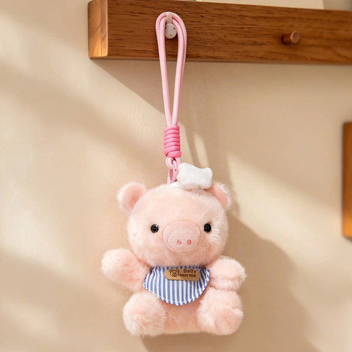 Plush Calico Cat Strawberry Mini Bag Charm Keychain with Soft Rope Loop & Metal Clip Kalsten