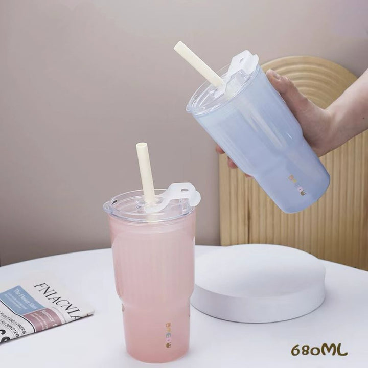 Ladies insulated drinking cup with flexible lid and silicone-coated straw Kalsten