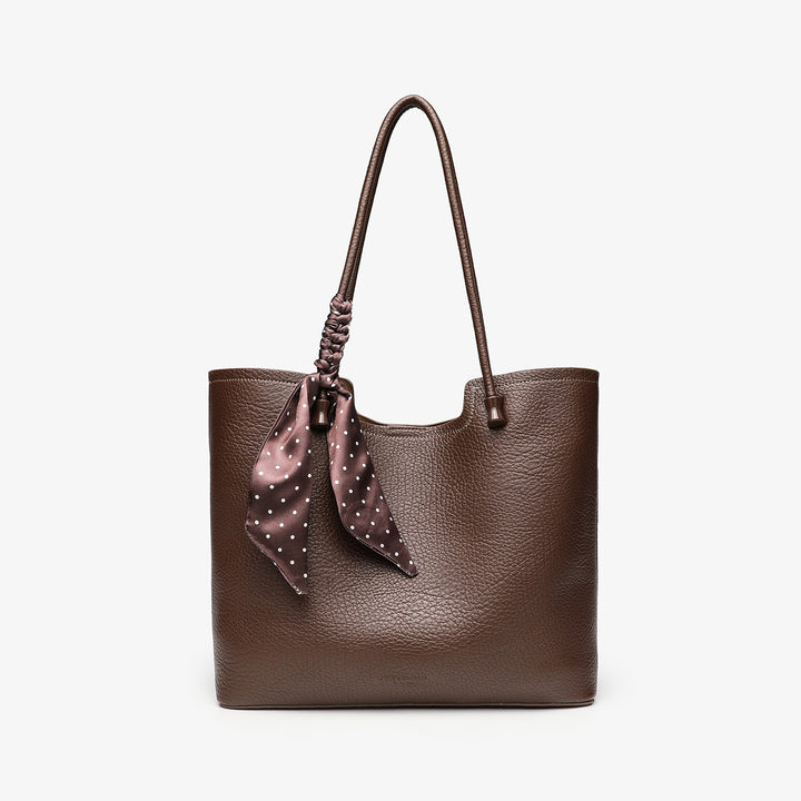 Elegant Leather Tote Bag with Decorative Scarf