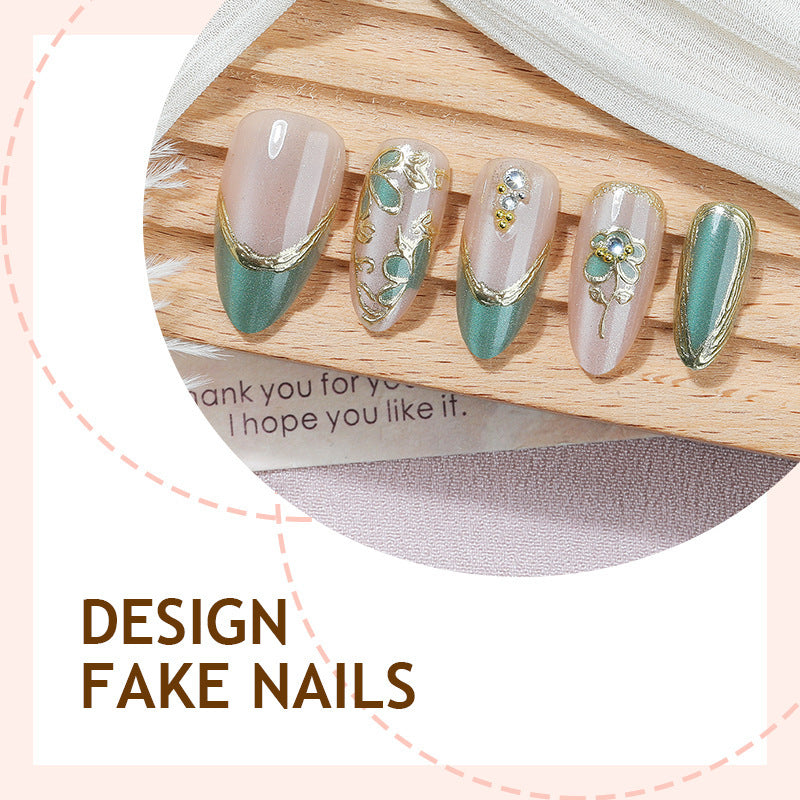 Artificial nail set with luxurious flower appliqués and glitter accents Kalsten