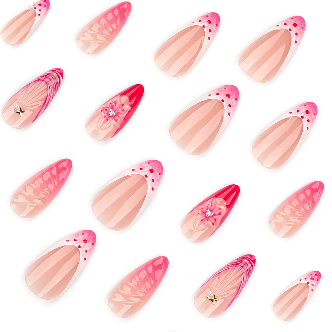 Artful stiletto nails with floral design and glitter accents Kalsten