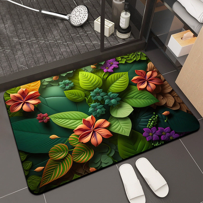 Floral Print Memory Foam Bath Mat Kalsten