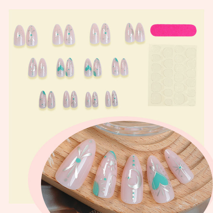 Artistic Press-On Nail Set with Stylish Floral and Gem Designs kalsten