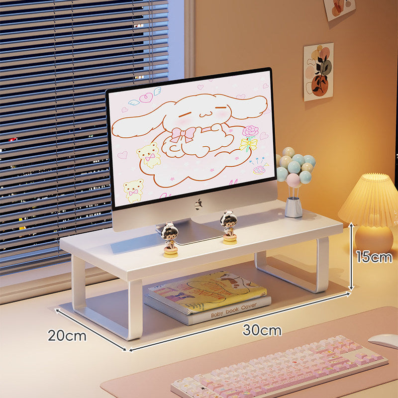 Elevated Monitor Riser Stand with Wood-Effect Top Metal Frame and Under-Shelf Storage