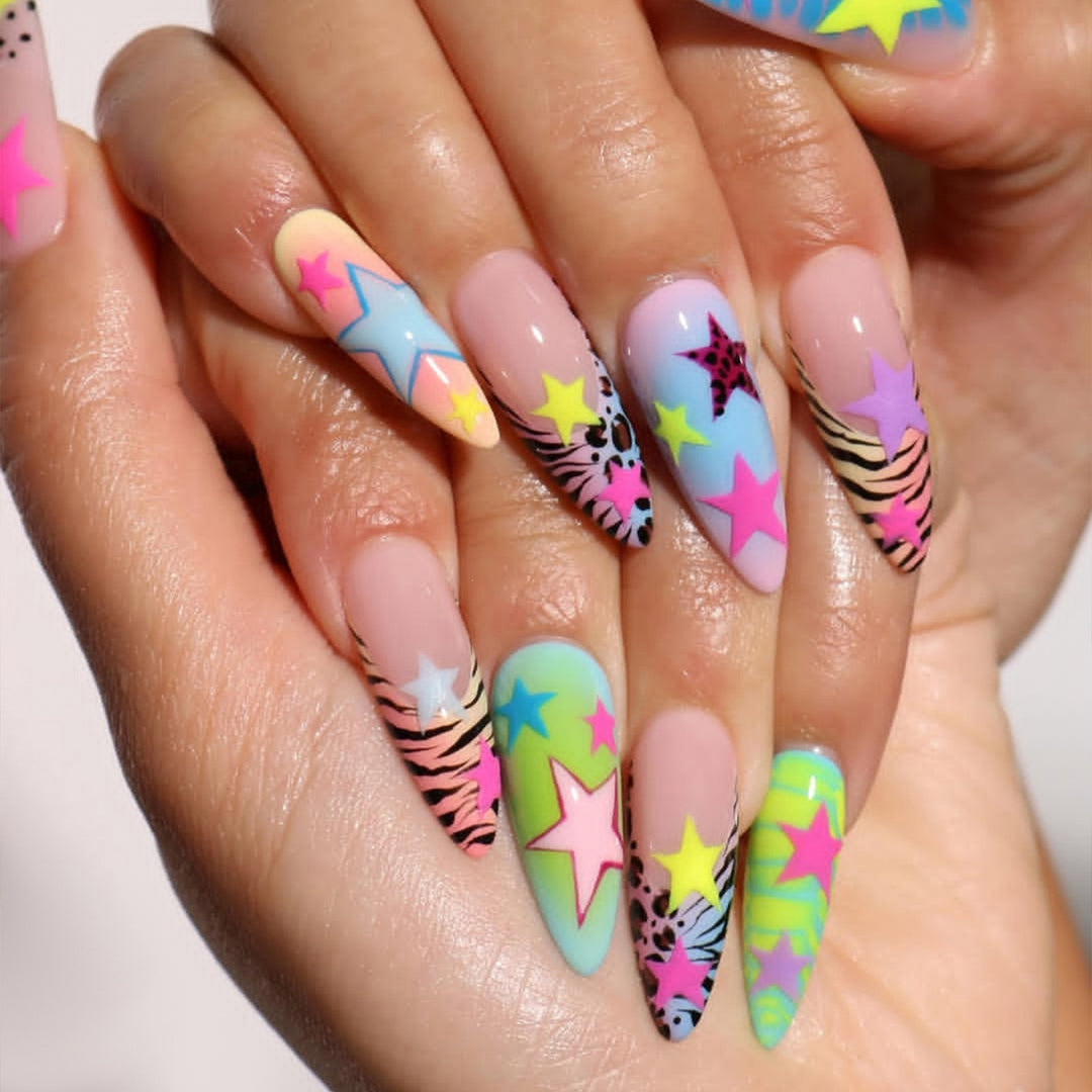 Art Nail Set with Colorful Star and Animal Designs Kalsten