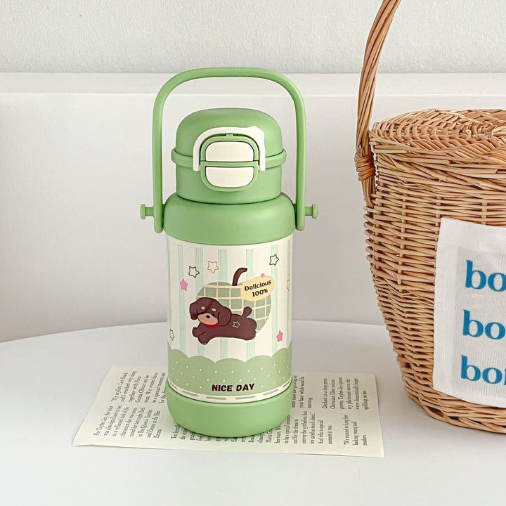 Insulated drinking bottle with folding lid and colorful animal motif Kalsten