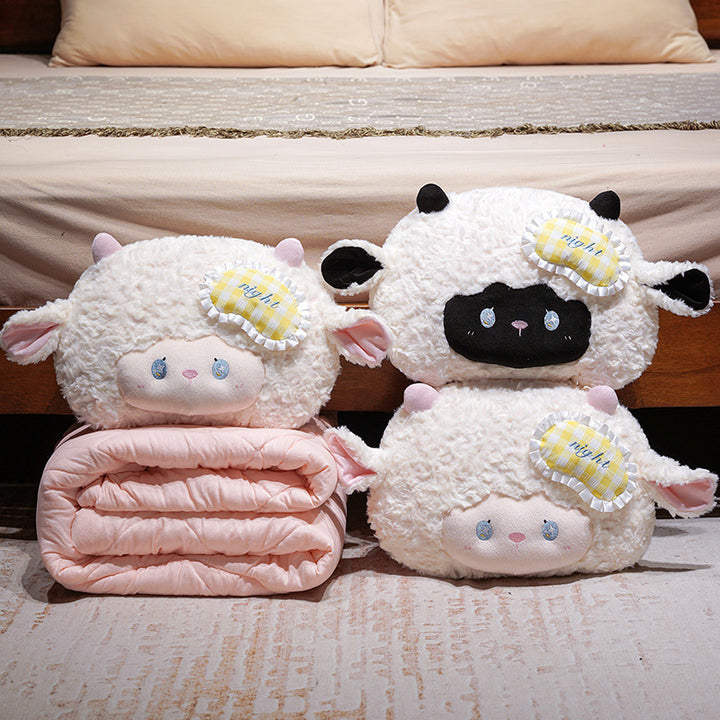 Cozy children's bed set with plush lamb pillow and quilted cotton blanket