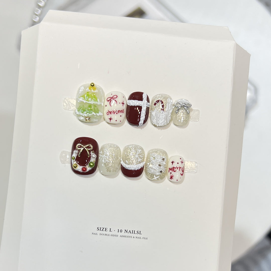 Festive Holiday-Themed Press-On Nail Art Set Kalsten