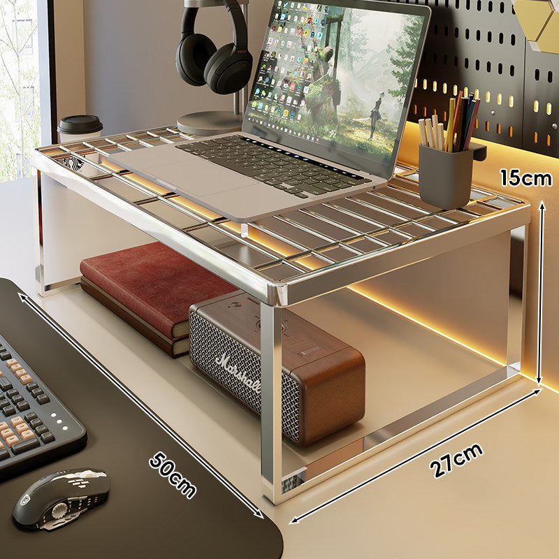 Ventilated Metal Grid Laptop & Monitor Riser with Under-Storage Shelf