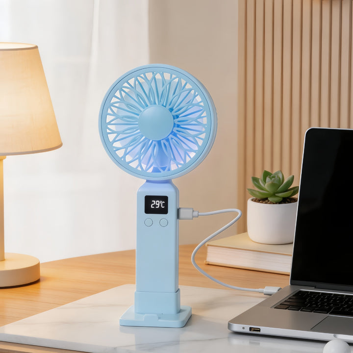 Ladies portable USB fan with digital speed display and ergonomic design Kalsten