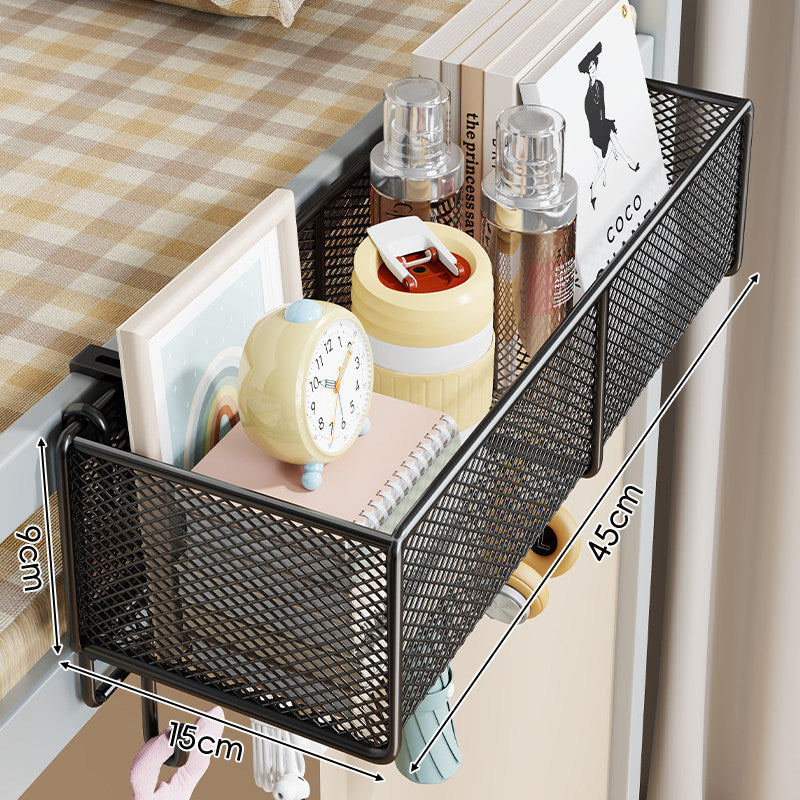 Clamp-On Bed Frame Hanging Mesh Organizer Basket with Rail Mount and Multipurpose Storage