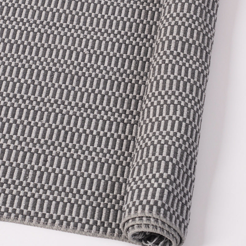 Flatwoven runner made of cotton blend with low pile and geometric check block pattern