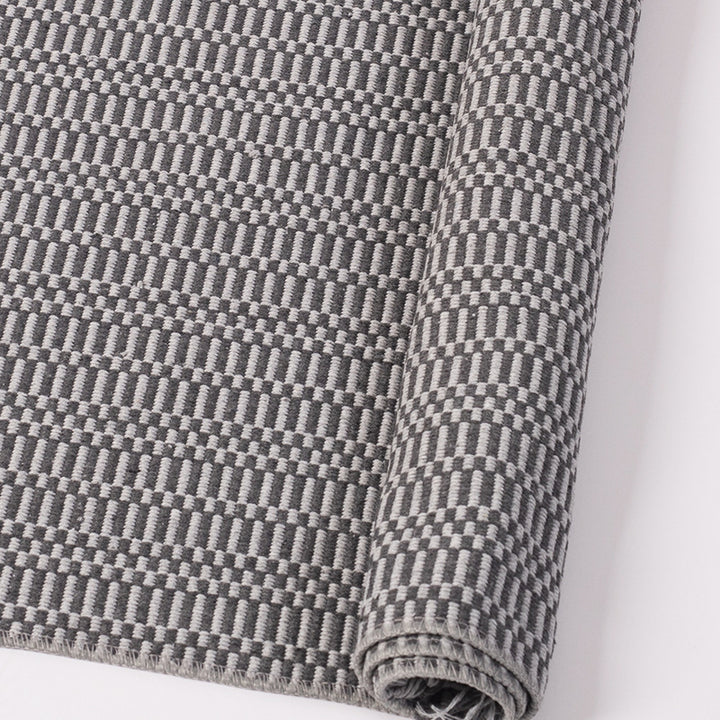 Flatwoven runner made of cotton blend with low pile and geometric check block pattern