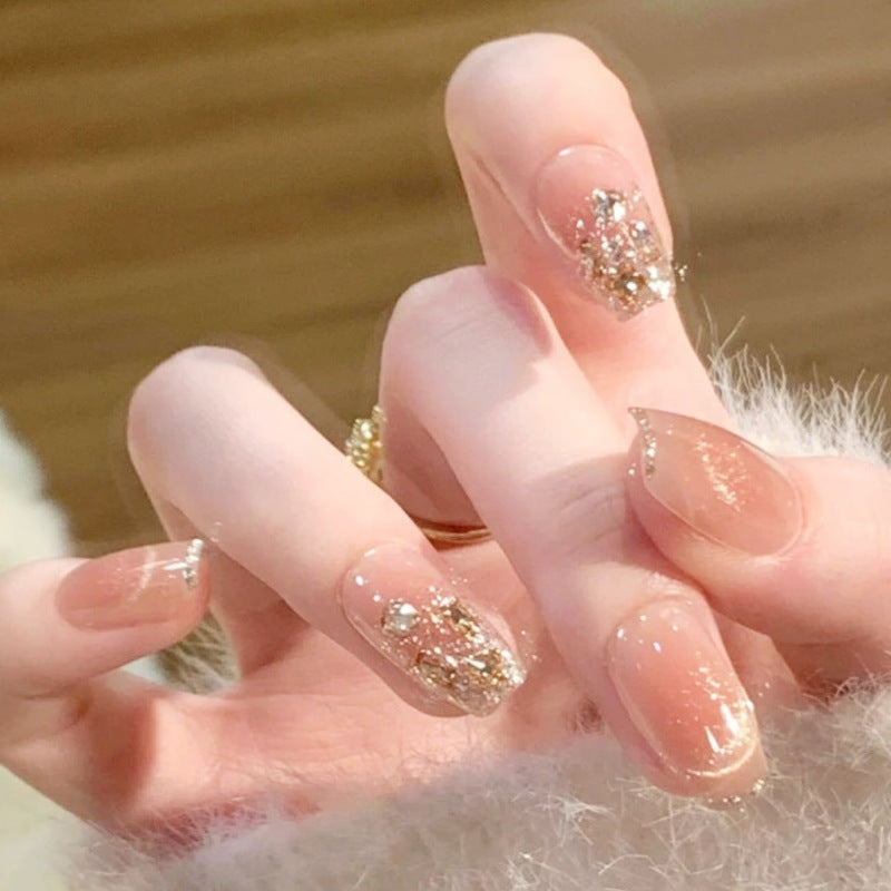Artificial nail set with sparkling glitter and 3D applications Kalsten