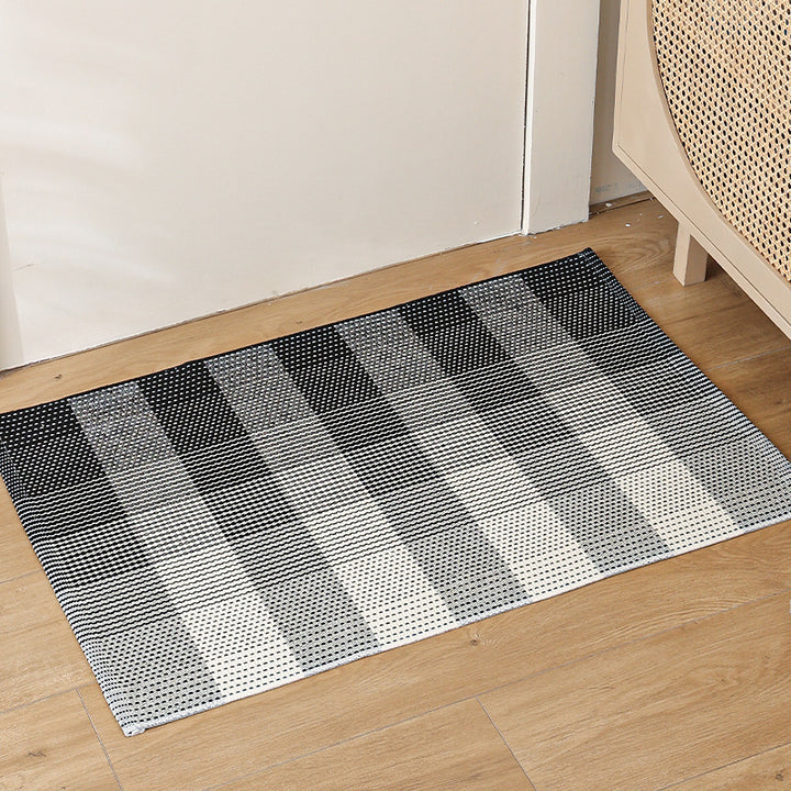 Flat striped carpet runner made of cotton blend with anti-slip coating and easy-care woven structure