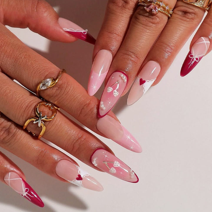 Artificial nail set with romantic heart and bow motifs Kalsten
