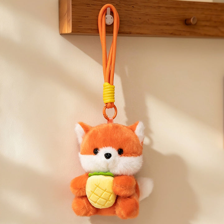 Plush Calico Cat Strawberry Mini Bag Charm Keychain with Soft Rope Loop & Metal Clip Kalsten