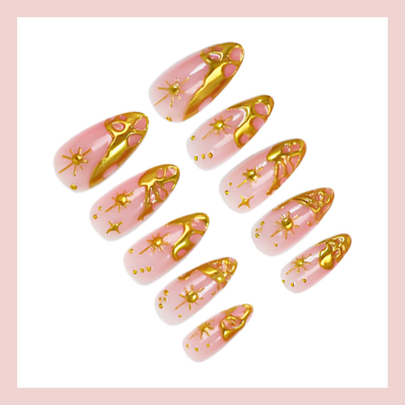 Acrylic Nail Set with Glamorous Gold Accents and Elegant Designs Kalsten