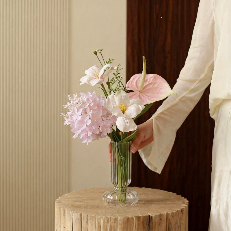 Lifelike Floral Arrangement in Elegant Glass Vase