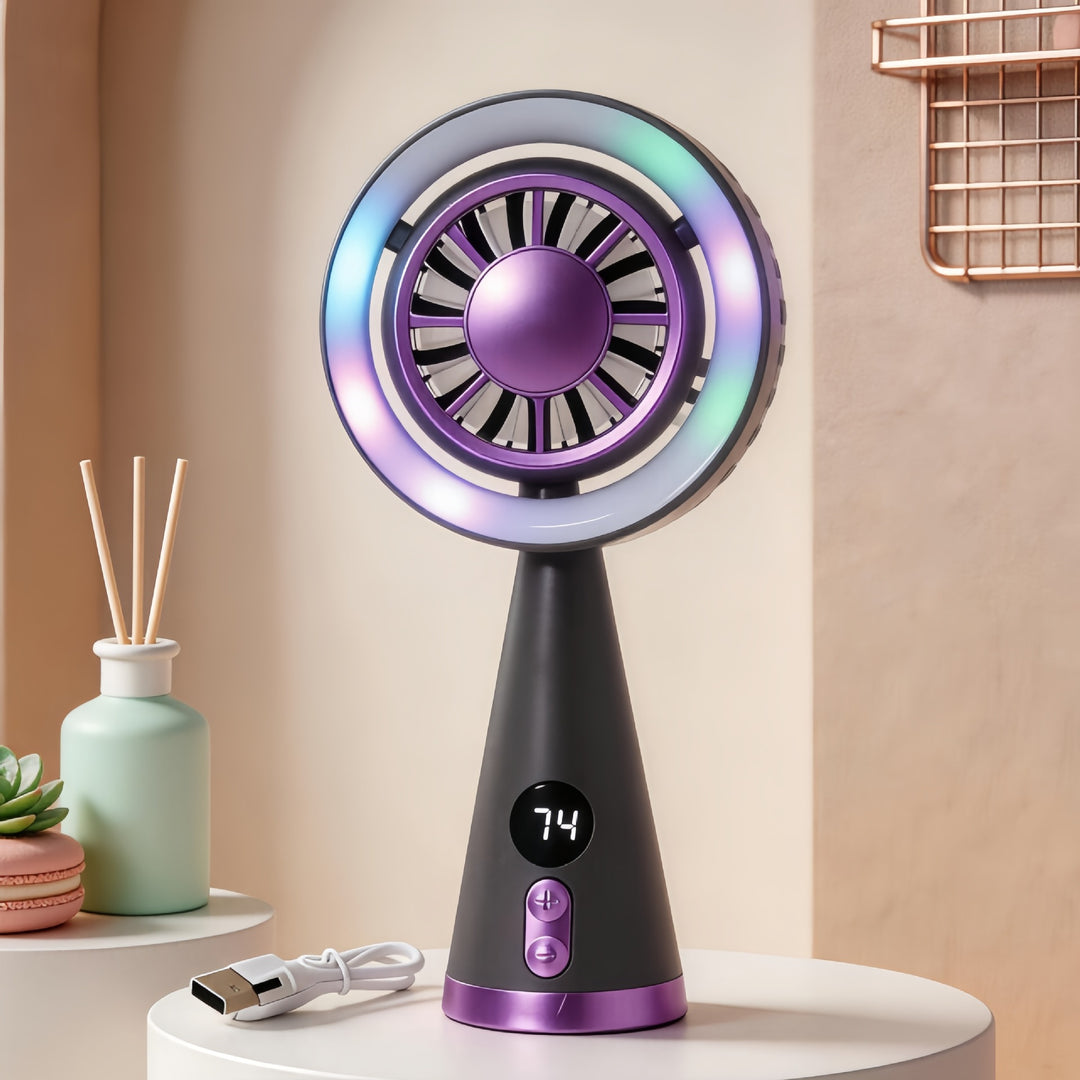 Women's Portable Mini Fan with LED Lighting and Digital Speed Display Kalsten