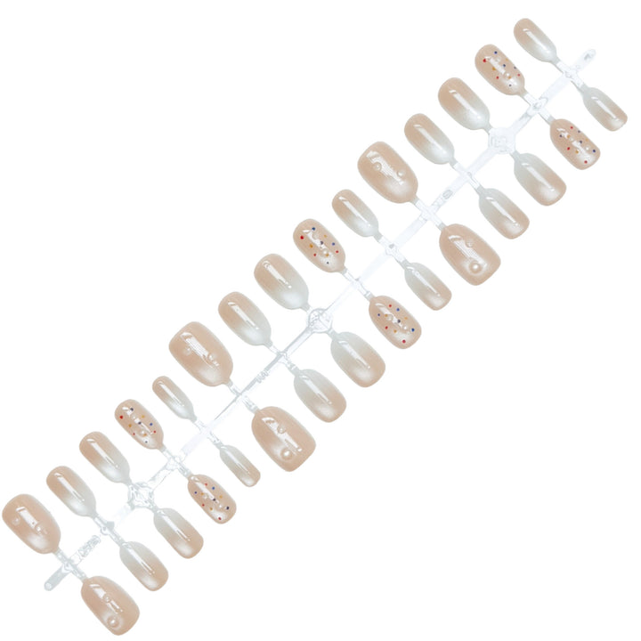 Decorative Press-On Nail Set with Pearlescent and Glitter Accents