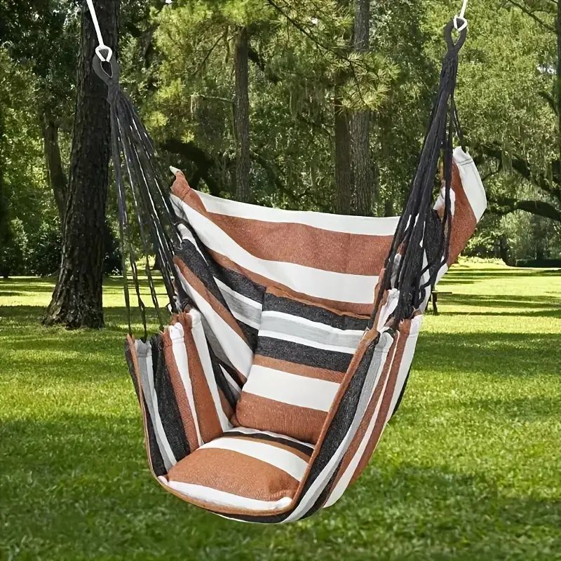 Hanging hammock chair with reinforced cotton canvas and integrated arm pockets Kalsten