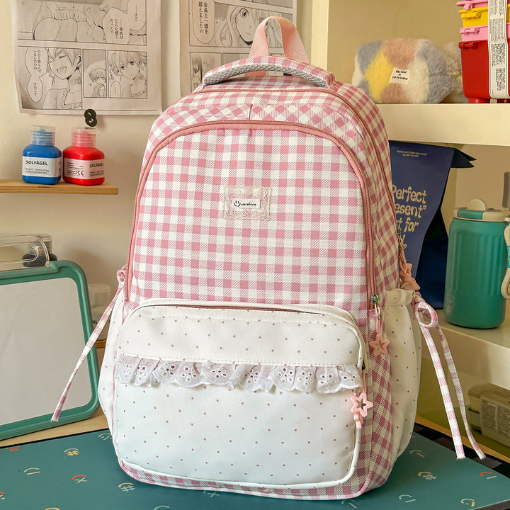Playful Gingham Patterned School Backpack Kalsten