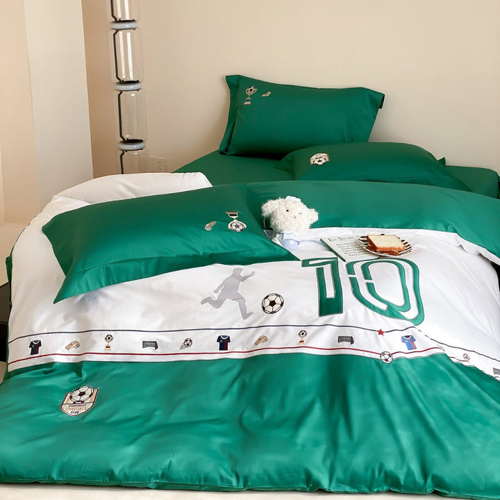 Children's bedding set with football design, numbers print and soft cotton satin