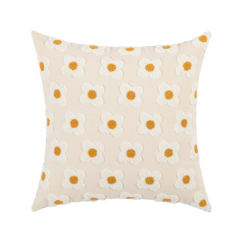 Square decorative cushion cover with hand-tufted flower relief and bouclé applications Kalsten