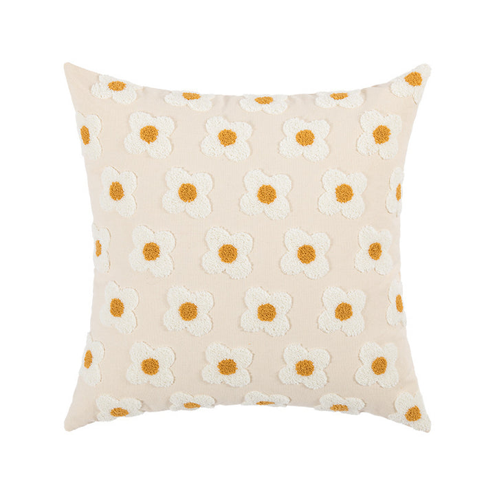 Square decorative cushion cover with hand-tufted flower relief and bouclé applications Kalsten
