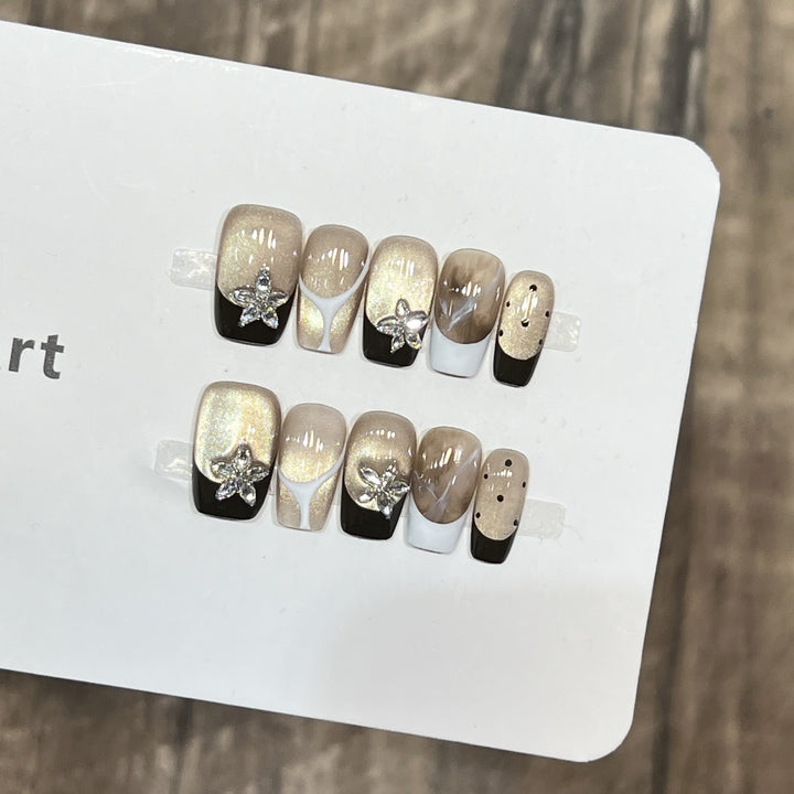 Elegant Press-On Nail Art Set with Floral Embellishments Kalsten