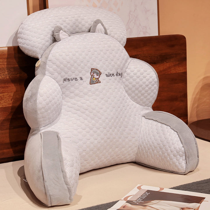 Ergonomic reading pillow with armrests, neck roll and non-slip cover