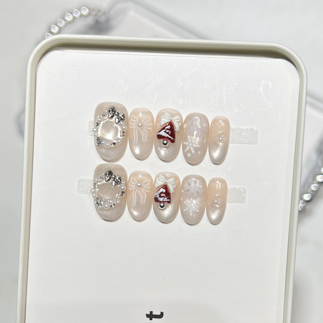 Glittery Press-On Nail Art Set with Snowflake Design Kalsten