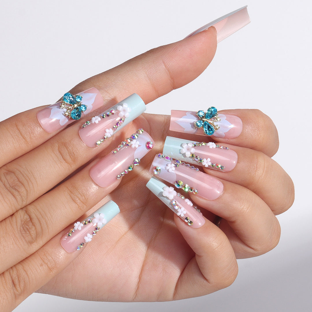 Decorative Floral Print Press-On Nails Kalsten