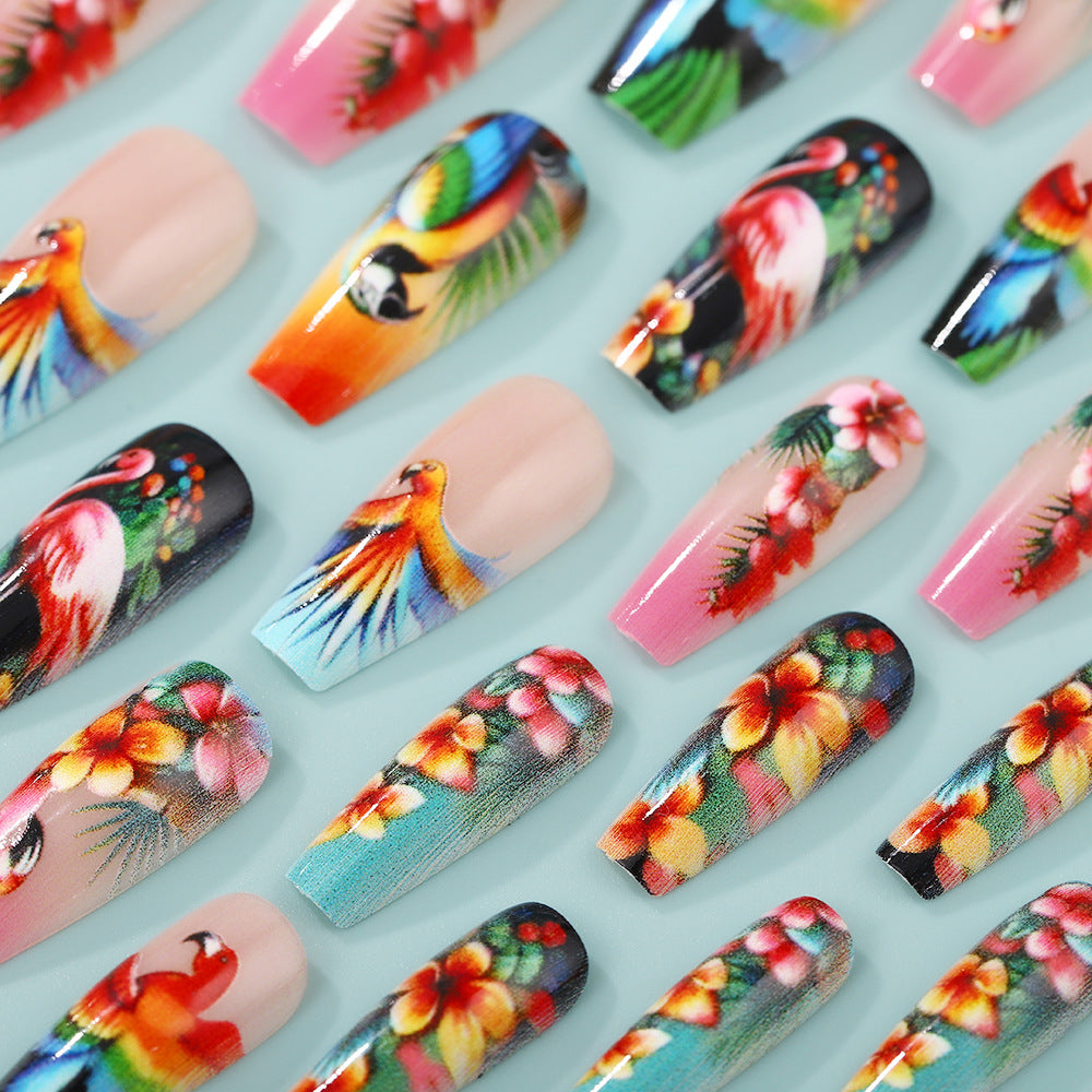 Artificial Nails Set with Tropical Bird Design Kalsten
