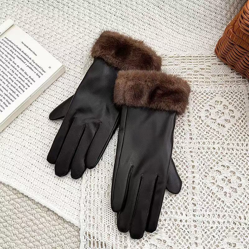 Luxurious Faux Fur Cuff Leather Gloves Kalsten