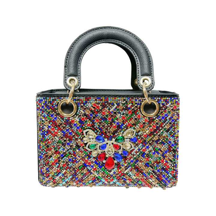 Ornate Crystal-Embellished Handheld Clutch