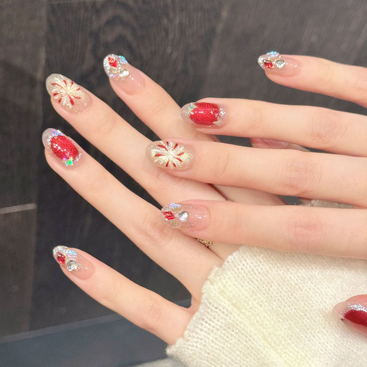 Artistic Press-On Nail Set with Holiday Theme