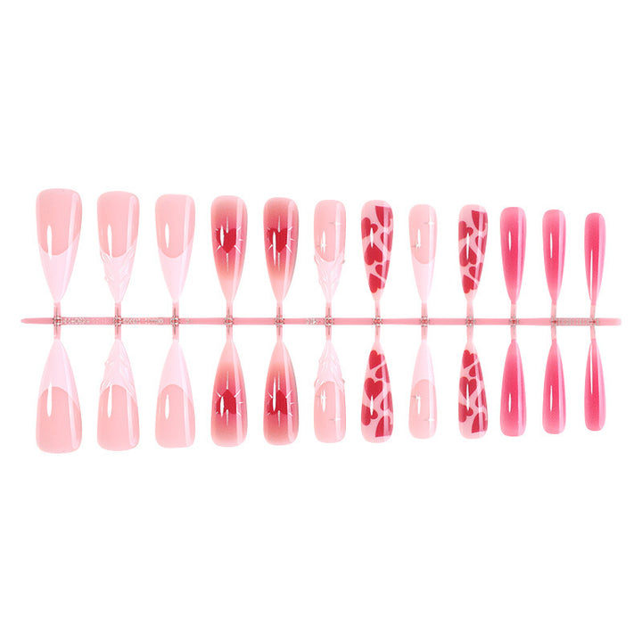 Artificial nail set with luxurious ombre design and creative heart motifs Kalsten