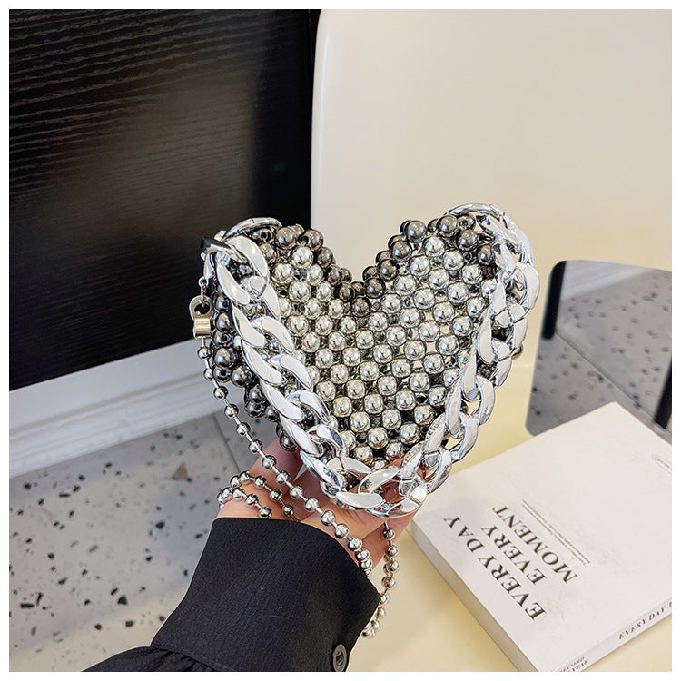 Heart-Shaped Beaded Handbag