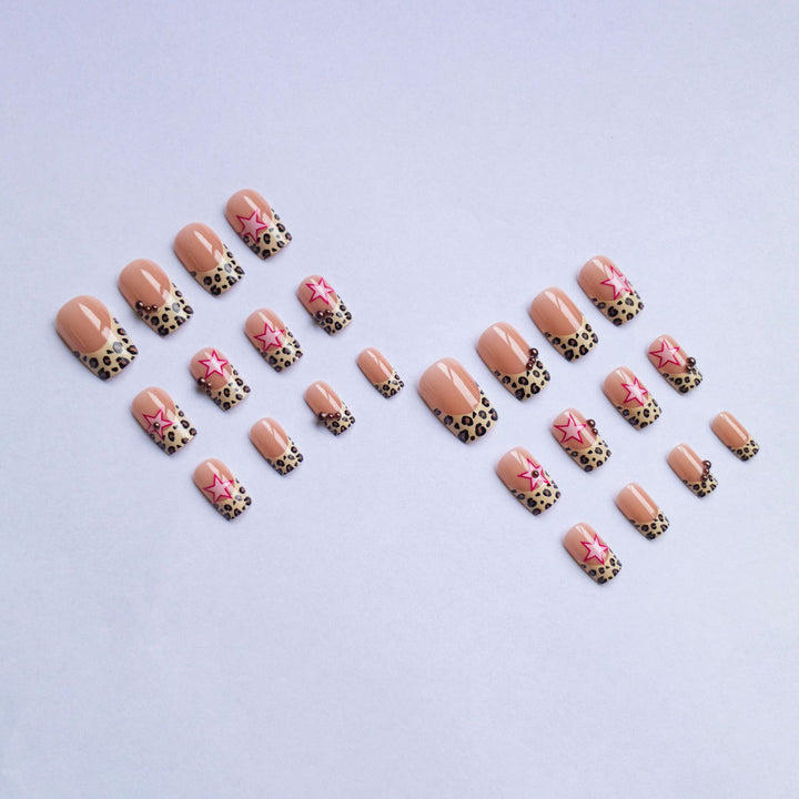 Glamorous Star and Leopard Print Nail Art