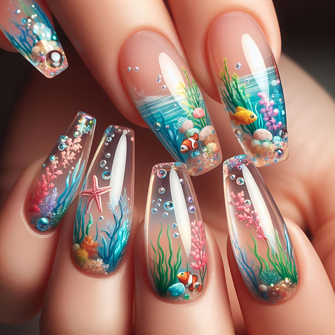 Artificial nails with underwater motif Kalsten