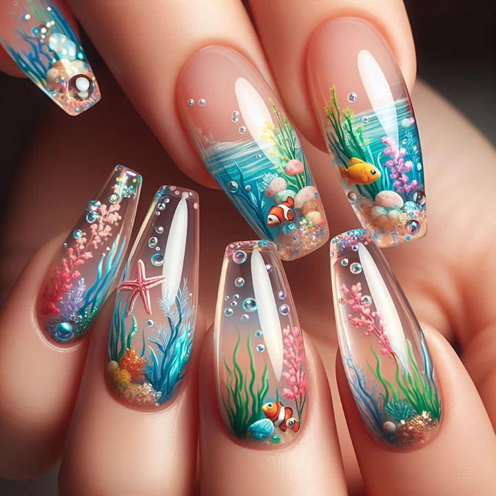 Artificial nails with underwater motif Kalsten