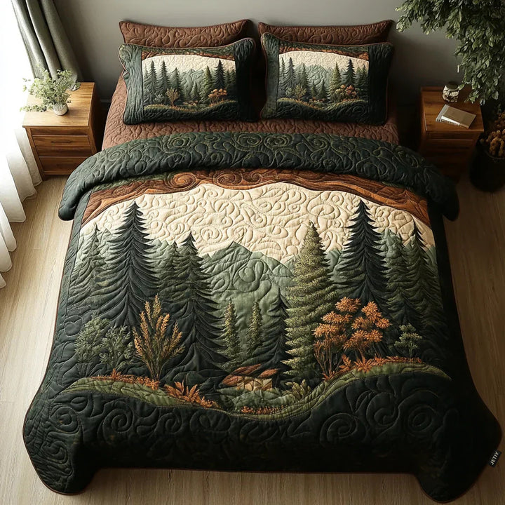 Quilted Tree Of Life Comforter Set With Embroidered Jacquard Cover And Matching Shams
