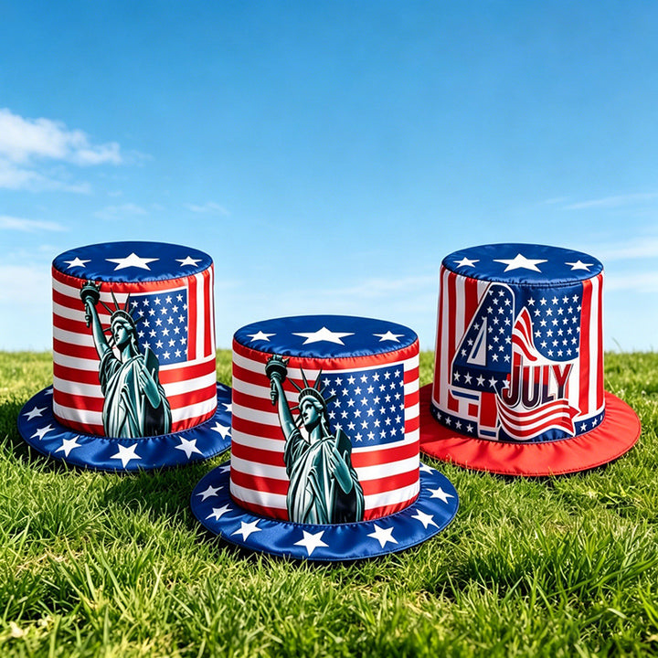 Unisex nan patriotic party top hat with all-over flag pattern and stable brim Kalsten