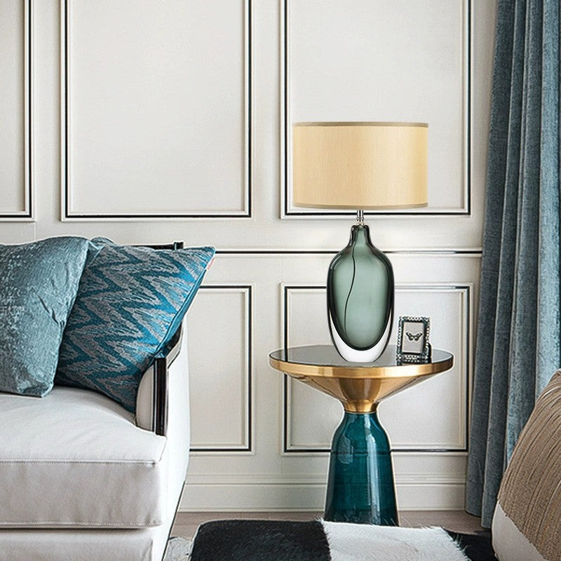 Elegant Glass Table Lamp with Natural Fabric Shade