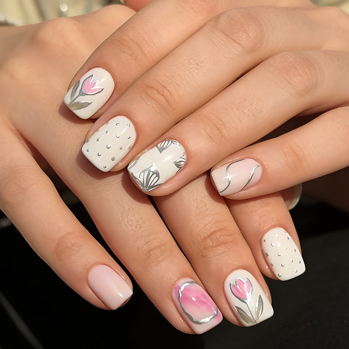 Elegant Floral Design Gel Nail Art Kalsten