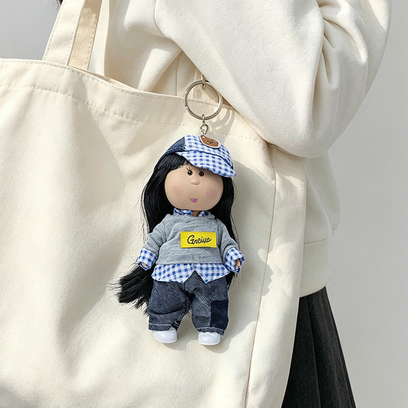Hooded Doll Bag Charm Keychain with Denim Outfit & Loop Strap Kalsten