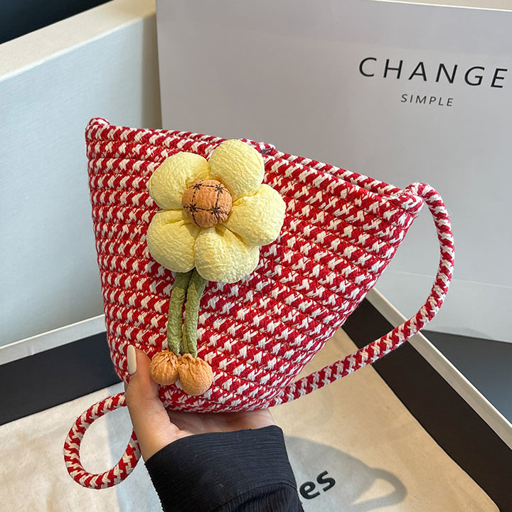Decorative Floral Woven Bucket Bag