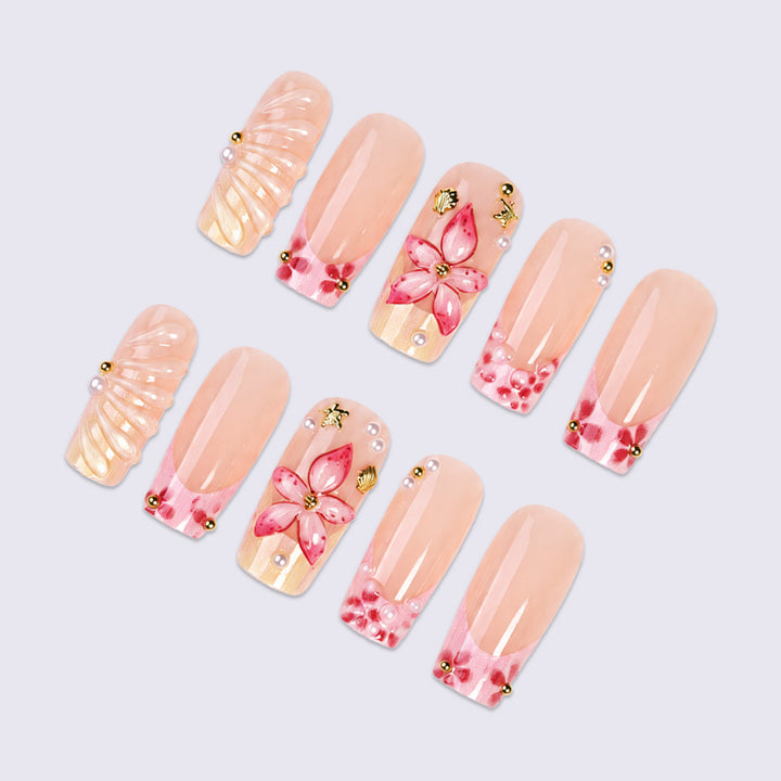 Acrylic nail set with elegant flower and glitter design Kalsten